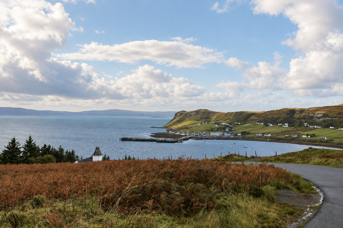 Coastal village and cliffs on the Isle of Skye, photographed by Tenkujima’s founder